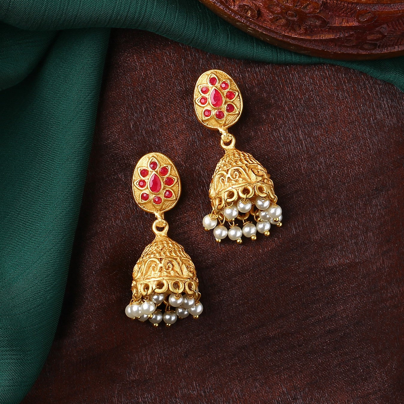 Estele Gold Plated Stunning Floral Designer Jhumki Earrings with Pearls for Women