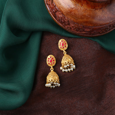 Estele Gold Plated Stunning Floral Designer Jhumki Earrings with Pearls for Women