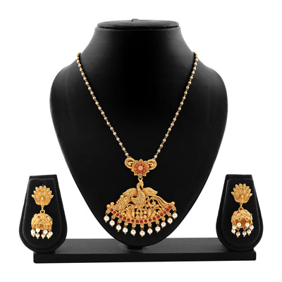 Estele Gold Plated Peacock Designer Necklace set with Pearls for Women