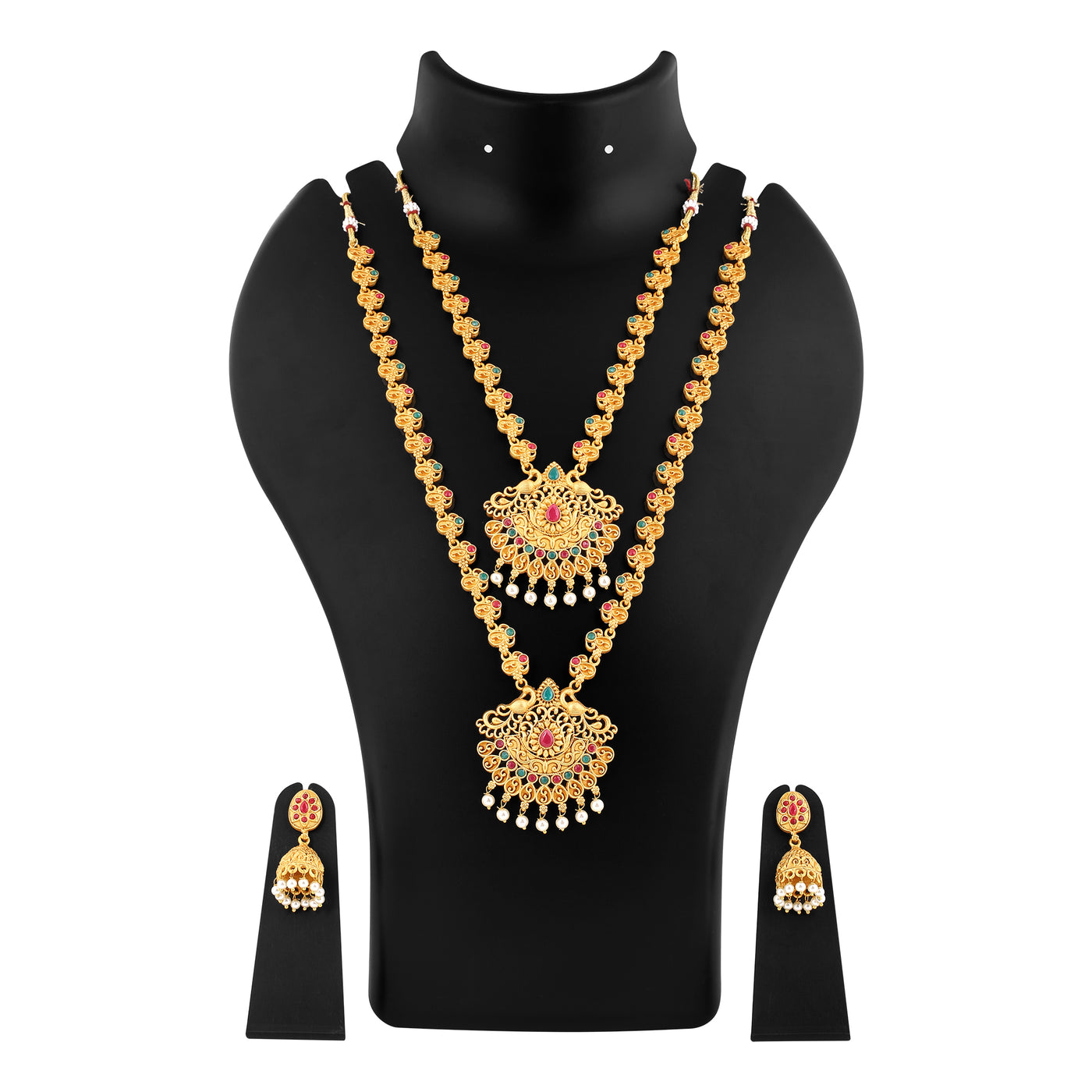 Estele Gold Plated Gorgeous Peacock Designer Necklace Set with Crystals and Pearls for Women