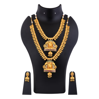 Estele Gold Plated CZ Kanhaiya Designer Bridal Necklace Set Combo with Color Stones & Pearls