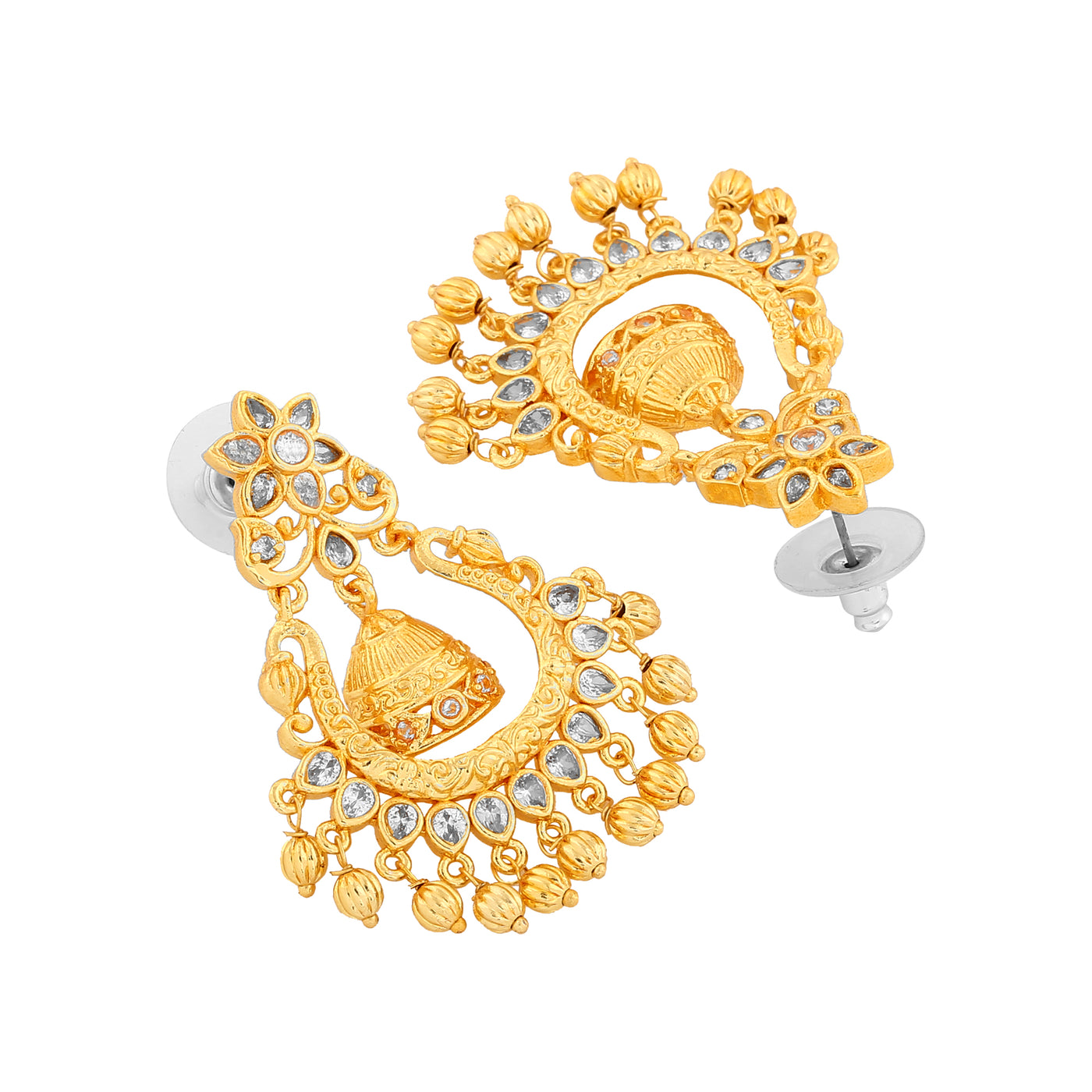 Estele Gold Plated CZ Beautiful Floral Designer Jhumki Earrings for Women