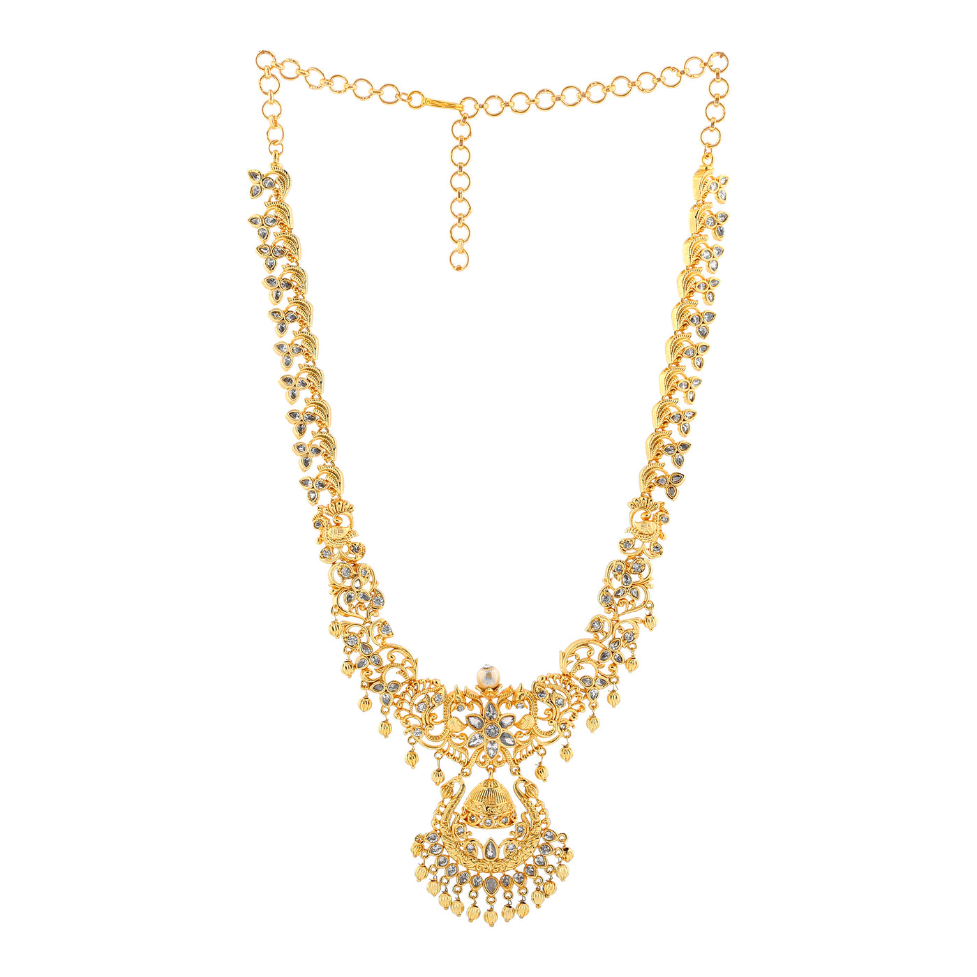 Estele Gold Plated CZ Floral Designer Bridal Necklace Set with Pearls for Women