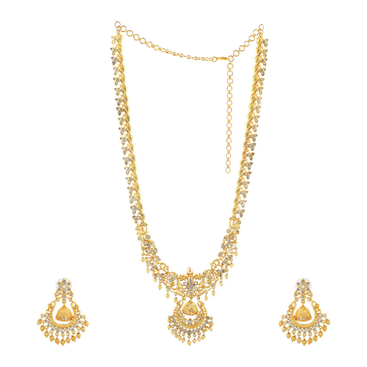 Estele Gold Plated CZ Flower Designer Bridal Necklace Set with Pearls for Women