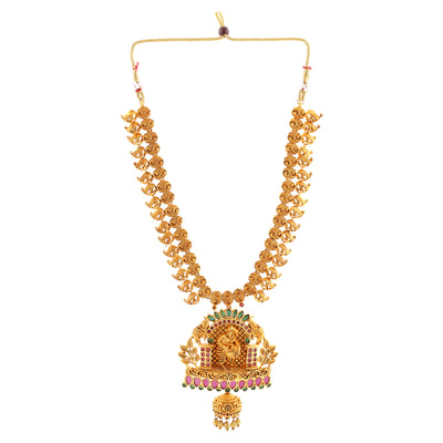 Estele Gold Plated CZ Lord Krishna Embellished with Elephants Designer Necklace Set with Pearls for Women