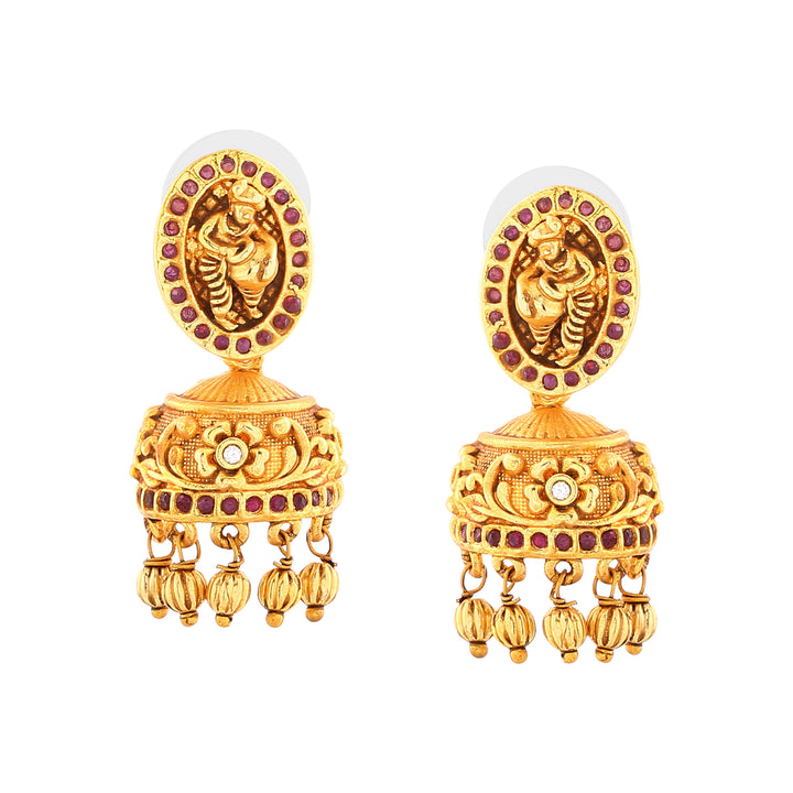 Estele Gold Plated CZ Lord Krishna Designer Necklace Set with Pearls for Women