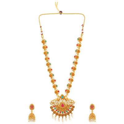 Estele Gold Plated Gorgeous Peacock Designer Necklace Set with Crystals and Pearls for Women