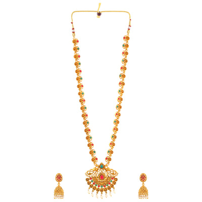 Estele Gold Plated Gorgeous Peacock Designer Necklace Set with Crystals and Pearls for Women