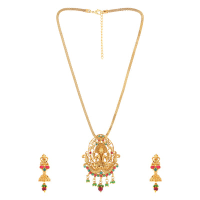 Estele Gold Plated Lakshmi Devi Designer Necklace set with Crystals for Women