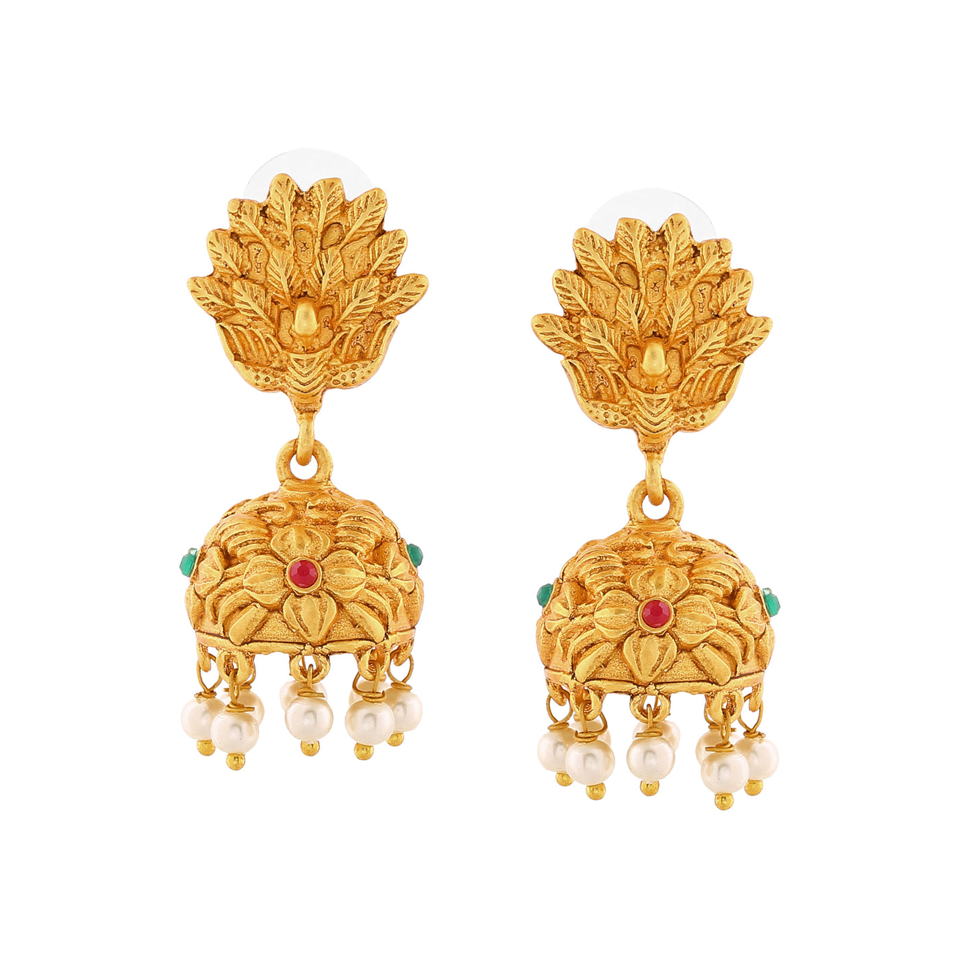 Estele gold Plated Elegant Peacock Designer Jhumki Earrings with Crystals & Pearls for Women