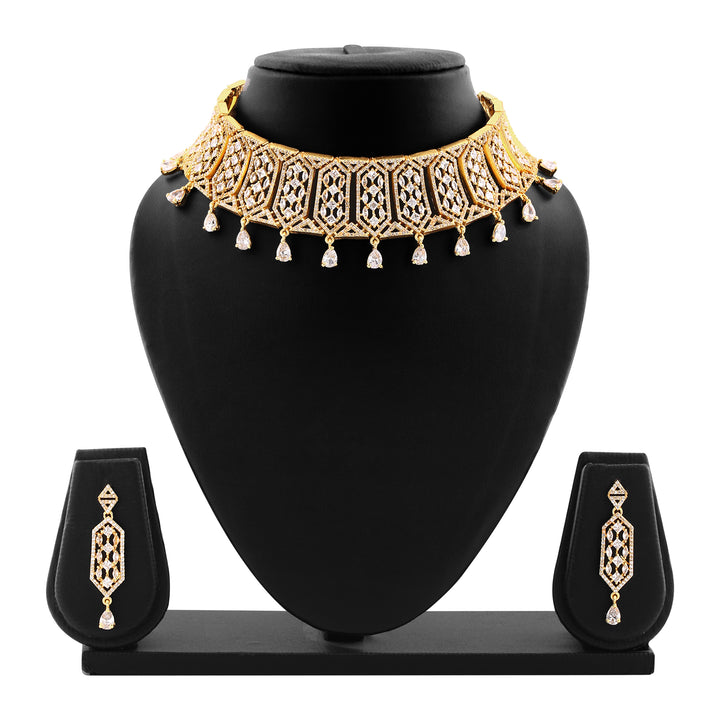 Estele Gold Plated CZ Lavish Luxe Designer Choker Style Necklace Set for Women