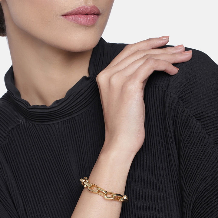 Estele Gold Plated Trendy Rectangle Link Bracelet for Women