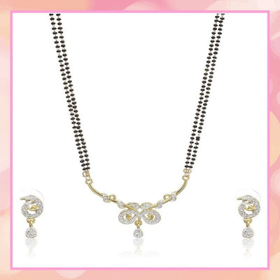 Estele 24 Kt Gold and Silver Plated Butterfly Double Line Mangalsutra Necklaces