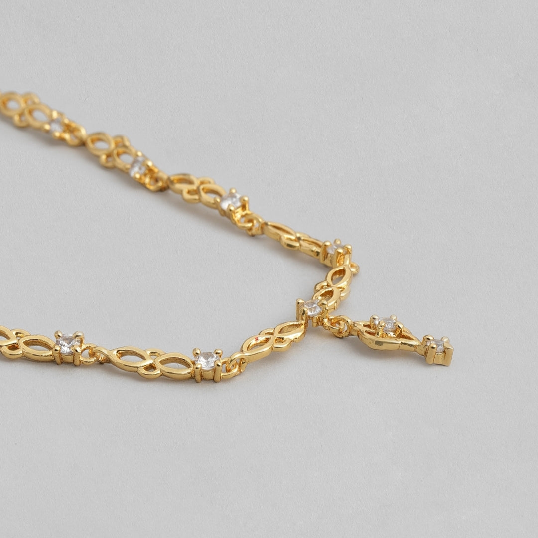 Estele 24 Kt Gold Plated American Diamond Flower Drop Necklace Set for Women
