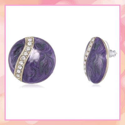 Estele Gold Plated Purple Round crystal enamel Stud Earrings for women