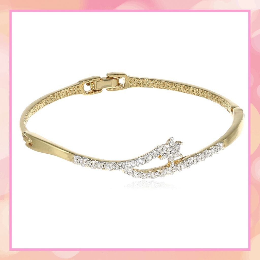 Estele Gold Plated Stone Flower Bouquet Cuff Bracelet for women