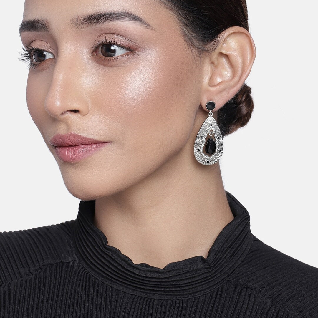 Estele Oxidized Silver Plated Designer Grand canyon drop Dangle Earrings