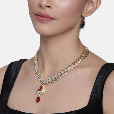 Estele 24 KT Gold Plated Trendy and Fancy Designer Necklace Set with Ruby Stone for Women