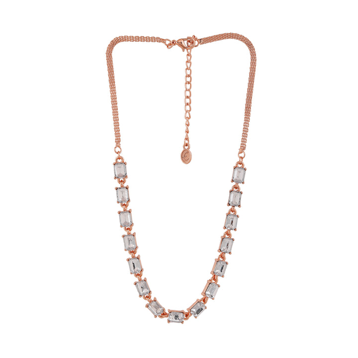 Estele Rose Gold Plated Sparkling Necklace Set with Crystals for Women