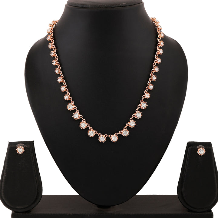 Estele Rose Gold Plated Sparkling Necklace Set with Crystals for Women