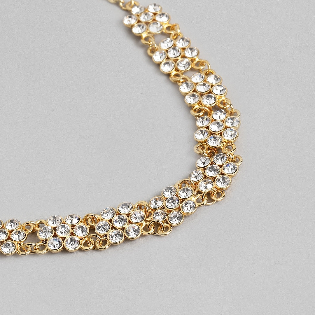 Estele 24 Kt Gold Plated Geometric Shape Austrian Crystal Necklace Set for Women