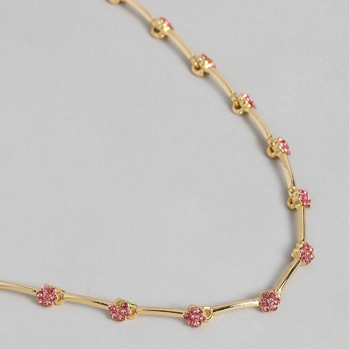 Estele Rose Gold plated Flower Designer Necklace Set with Austrian Crystals for Women