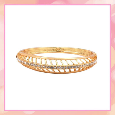 Estele Gold Plated Studded Feather Cuff Bracelet for women
