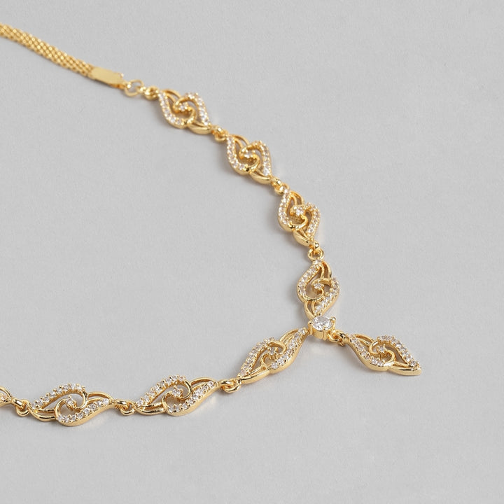 Stylish Matt Gold plated American Diamond CZ Banded Tulip Necklace