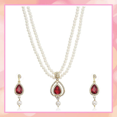 Estele American Diamond Drop Necklace set in Pearls