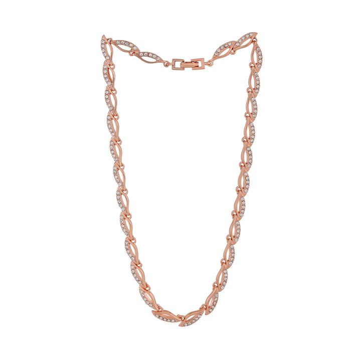Estele Rose Gold Plated Leaf Designer Necklace Set with Crystals for Women