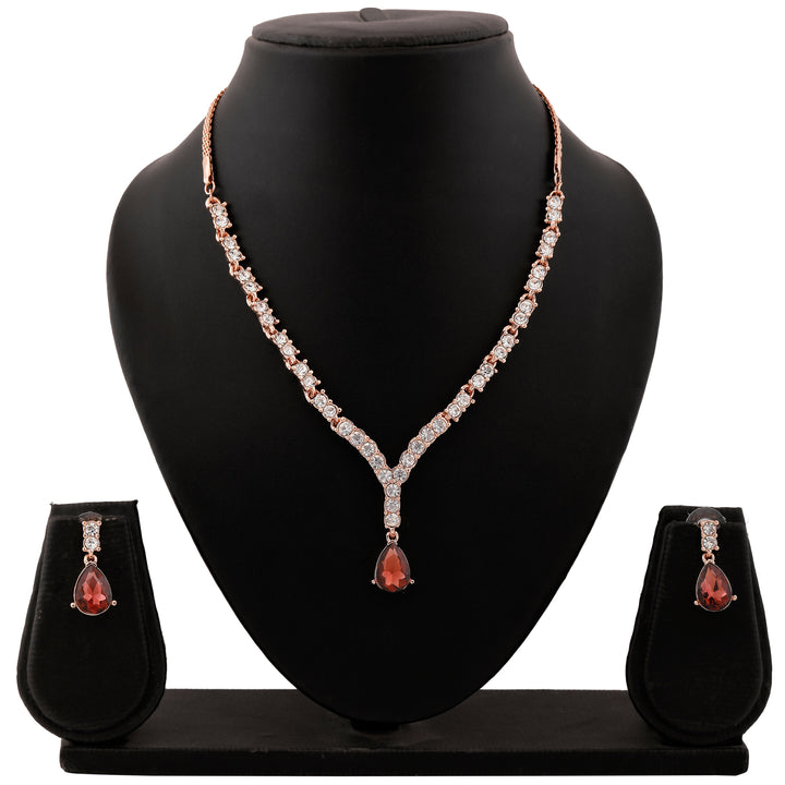 Estele Rose Gold Plated Sparkling Necklace Set with Crystals for Women