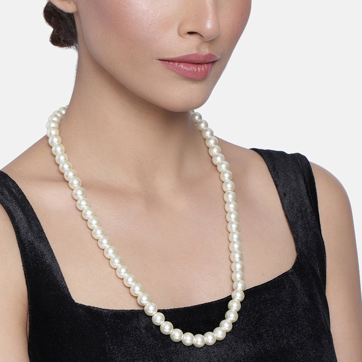 Estele Rhodium Plated - White Single Line Necklace for Women