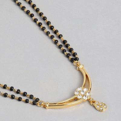 Estele 24 Kt Gold Plated Flower Double Line Mangalsutra Necklace Set
