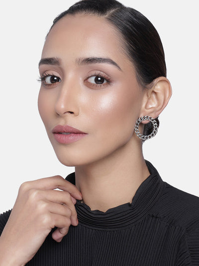 Estele silver oxidised circle trendy earring studs for women