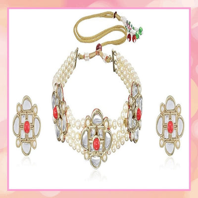 Estele Traditional Chokar Jewelry with Pearls Combination Necklace Set for Women and Girls