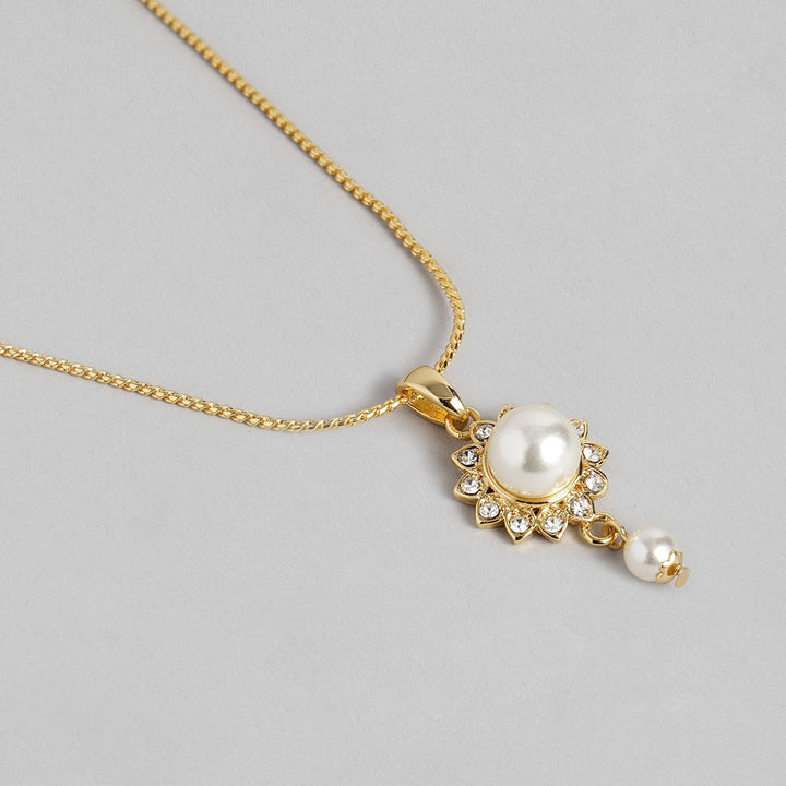 Estele Gold Plated Trendy and Fancy Flower Pearl with Austrian Crystal Pendant Set for Women / Girls