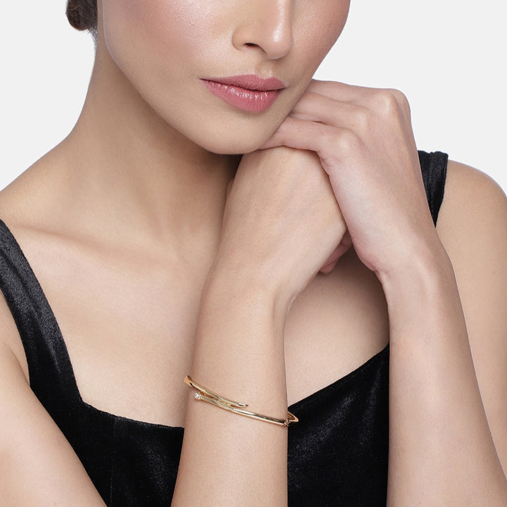 Estele Gold Plated Parallel time Cuff Bracelet for women
