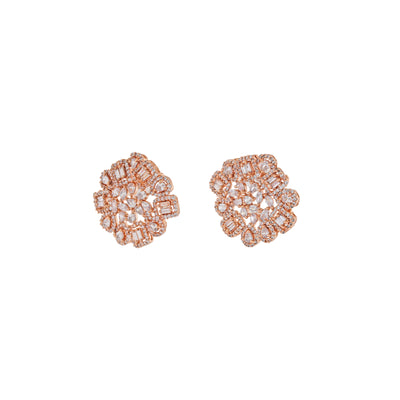 Estele Rose Gold Plated Magnolia Flower Designer Stud Earrings for Women
