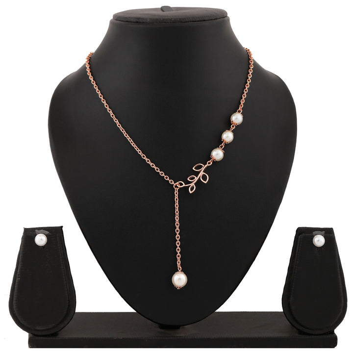 Estele Rose Gold Plated Beautiful Necklace Set with Pearls for Women