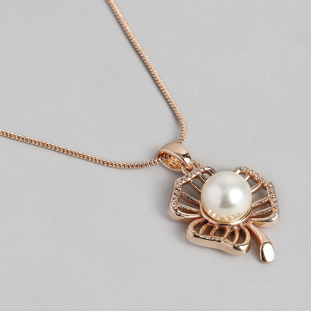24 Kt Rose Gold Plated Pearl Leaf Chain Necklaces – Estele