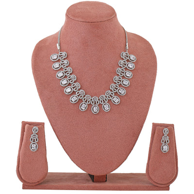 Estele Rhodium Plated CZ Glittering Necklace Set for Women