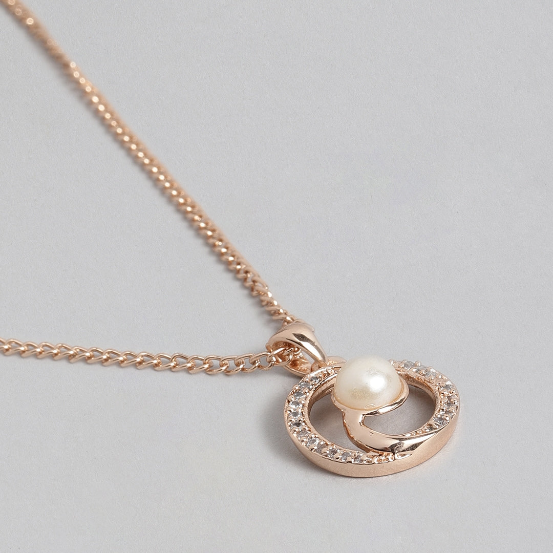 Rose Gold Pearl With Ad Stone Necklace