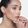 Estele Non-Precious Metal Gold Plated Red pebble pinstripe Stud Earrings for women