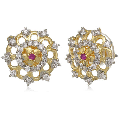 Estele Gold Plated American Diamond Flower Bunch Stud Earrings for women
