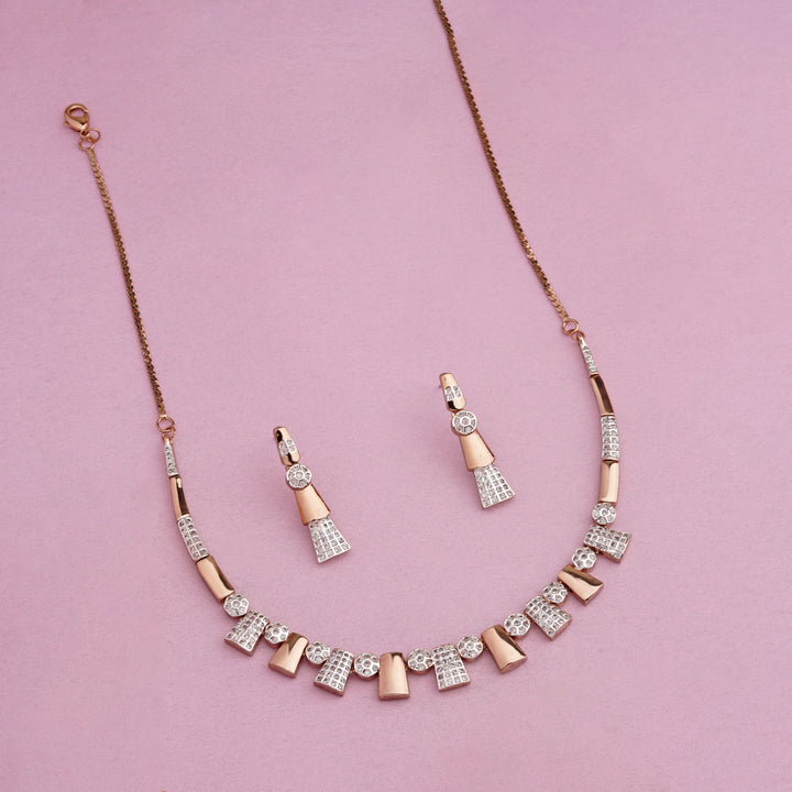 Estele Rose Gold Plated CZ Stunning two tone Necklace Set for Women
