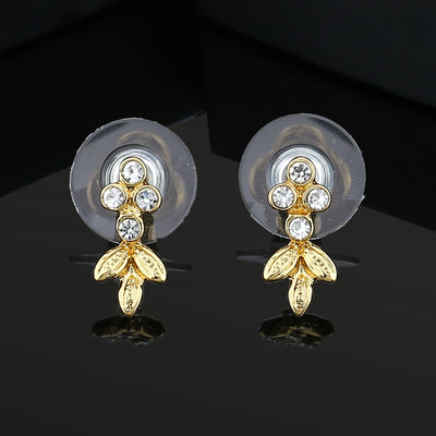 24 Kt Gold Plated Triple leaf triple crystal Stud Earrings