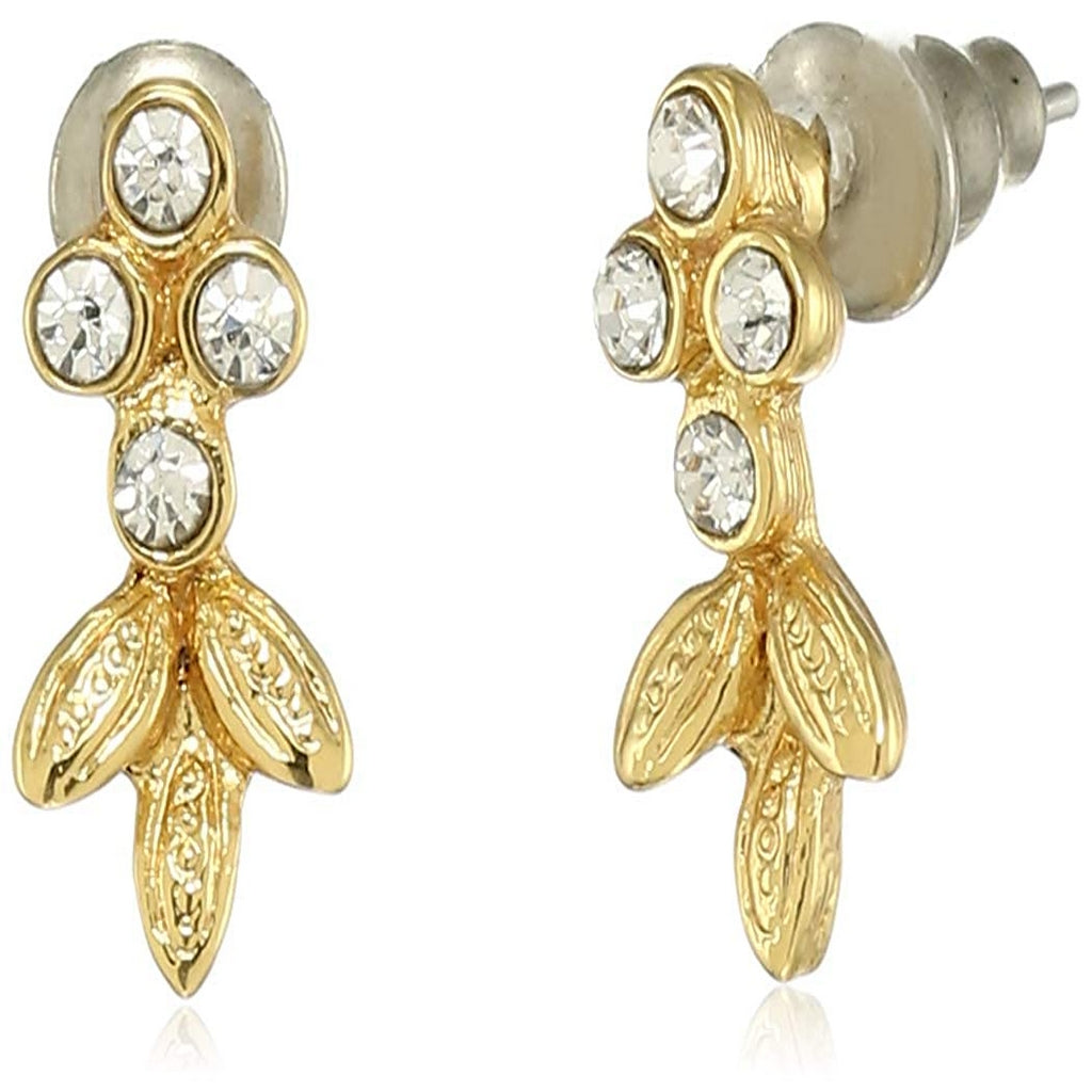 24 Kt Gold Plated Triple leaf triple crystal Stud Earrings