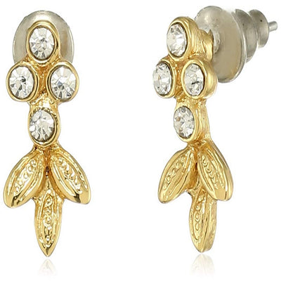 24 Kt Gold Plated Triple leaf triple crystal Stud Earrings