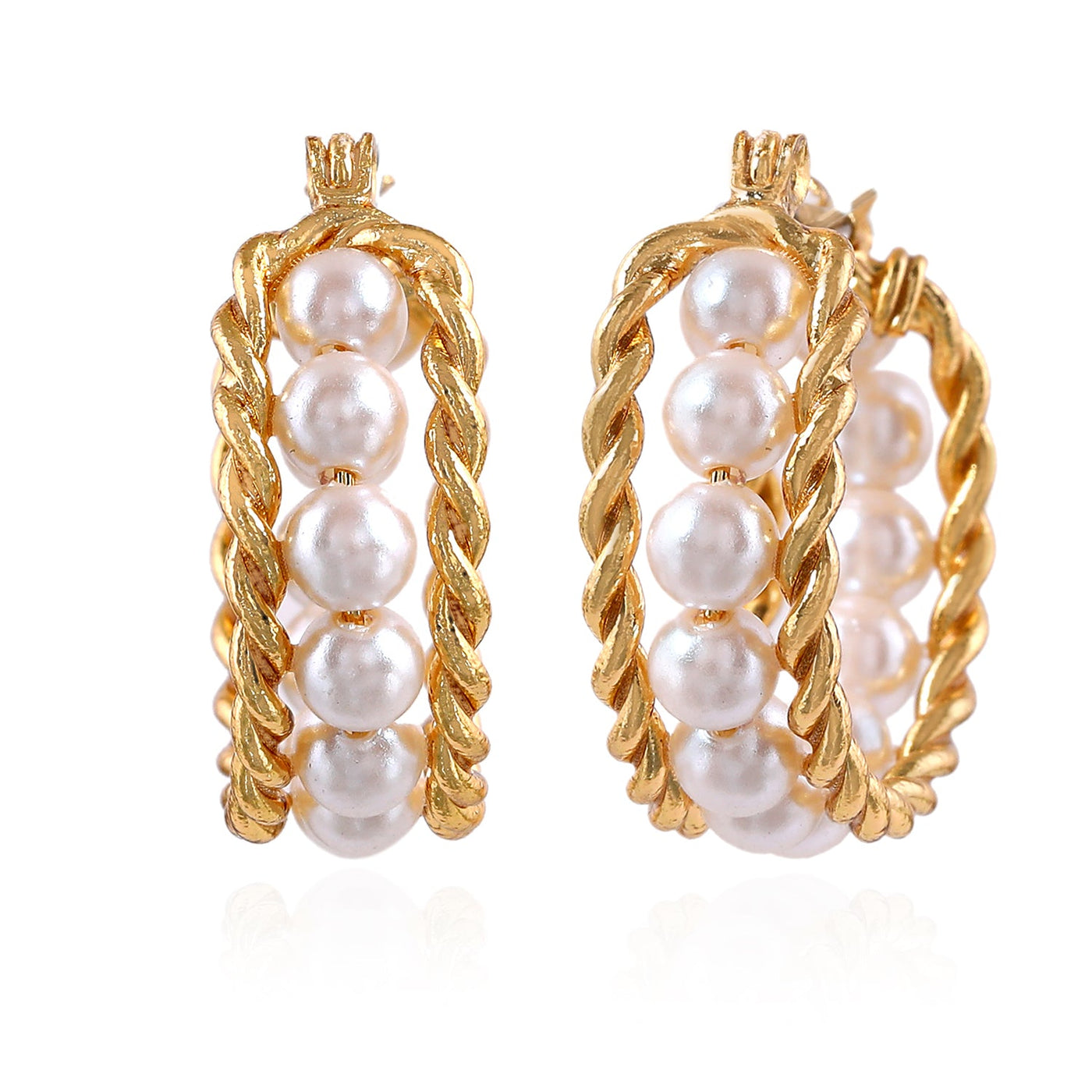 Gift Pompous Gold Plated Design Pearls Dangle Drop Earrings