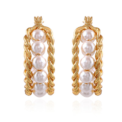 Pompous Gold Plated Design Pearls Dangle Drop Earrings